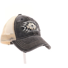 Load image into Gallery viewer, Sale! Black CC Aztec Embroidered Patch Mesh High Pony - Distressed Cap Hat