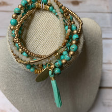 Load image into Gallery viewer, Sale! Turquoise/Gold Multi Strand Bracelet Stack