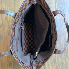 Load image into Gallery viewer, SALE! Brown Checked Inspired Tote with Matching Wristlet