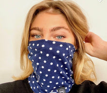 Load image into Gallery viewer, NAVY POLKA DOT Jersey Messy Bun Beanie