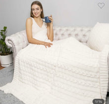 Load image into Gallery viewer, Sale! Cozy Braided Cable Knit Blanket Ivory - 60x50