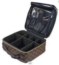 Load image into Gallery viewer, Brown Checked Inspired Cosmetic Case / Travel Organizer