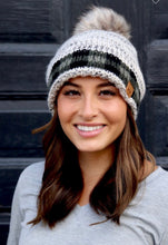 Load image into Gallery viewer, Green/Heathered Grey Plaid Pom Beanie - SALE!