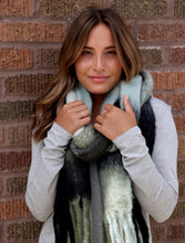 Load image into Gallery viewer, Olive/Black Fringe Scarf - SALE!