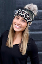Load image into Gallery viewer, Camo/Leopard Pom Beanie