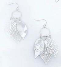 Load image into Gallery viewer, Worn Silver Leaf Earrings