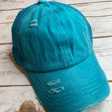 Load image into Gallery viewer, Turquoise Distressed High Pony Hat