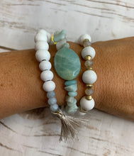 Load image into Gallery viewer, White/Mint Wood Bead Stack