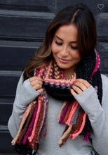 Load image into Gallery viewer, Black Multi Colored Scarf with Fringe - SALE!