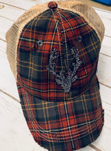 Load image into Gallery viewer, Plaid Beaded Deer Distressed Hat