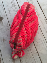 Load image into Gallery viewer, Hot Coral Pom Makeup Bag