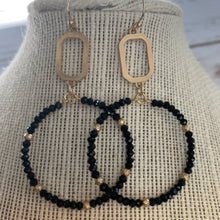 Load image into Gallery viewer, Glass Black Bead Hoop Earring