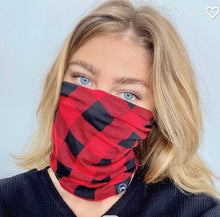 Load image into Gallery viewer, RED BUFFALO PLAID Jersey Messy Bun Beanie - SALE!