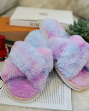 Load image into Gallery viewer, PURPLE/BLUE TIE DYE FUZZY SLIPPERS - SALE!