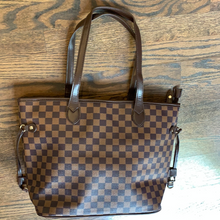 Load image into Gallery viewer, SALE! Brown Checked Inspired Tote with Matching Wristlet