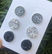 Load image into Gallery viewer, Leopard Silver Druzy Studs