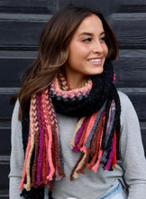 Load image into Gallery viewer, Black Multi Colored Scarf with Fringe - SALE!