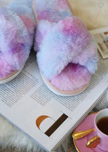 Load image into Gallery viewer, PURPLE/BLUE TIE DYE FUZZY SLIPPERS - SALE!