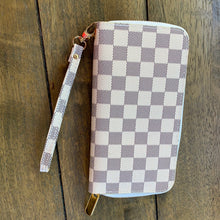 Load image into Gallery viewer, White &amp; Grey Checked Inspired Wallet / Wristlet