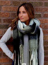 Load image into Gallery viewer, Olive/Black Fringe Scarf - SALE!