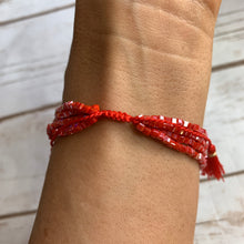 Load image into Gallery viewer, Coral/Gold Cube Cord Bead Bracelet