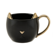 Load image into Gallery viewer, Cat Mug - Ceramic Black w Gold. 12oz.