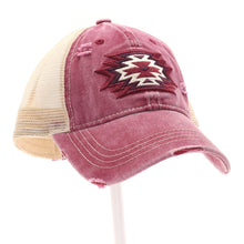 Load image into Gallery viewer, Sale! Maroon CC Aztec Embroidered Patch Mesh High Pony - Distressed Cap Hat