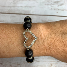 Load image into Gallery viewer, CZ Heart Black Bead Bracelet