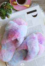 Load image into Gallery viewer, PURPLE/BLUE TIE DYE FUZZY SLIPPERS - SALE!