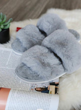 Load image into Gallery viewer, GREY FUZZY SLIPPERS - SALE!