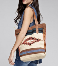 Load image into Gallery viewer, Sale! Natural Aztec With Leather Tote