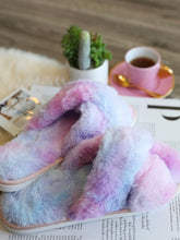 Load image into Gallery viewer, PURPLE/BLUE TIE DYE FUZZY SLIPPERS - SALE!