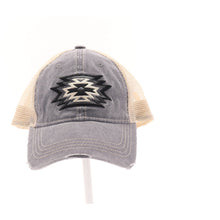 Load image into Gallery viewer, Sale! Grey CC Aztec Embroidered Patch Mesh High Pony - Distressed Cap Hat
