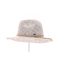 Load image into Gallery viewer, Light Grey CC Knit Boucle Panama Hat with Suede Braided Cord.