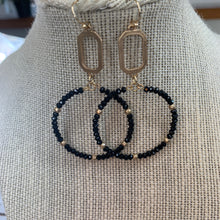 Load image into Gallery viewer, Glass Black Bead Hoop Earring