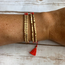 Load image into Gallery viewer, Coral/Gold Cube Cord Bead Bracelet