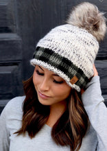 Load image into Gallery viewer, Green/Heathered Grey Plaid Pom Beanie - SALE!