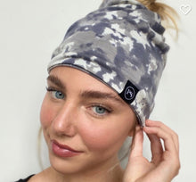 Load image into Gallery viewer, GREY TIE DYE Jersey Messy Bun Beanie