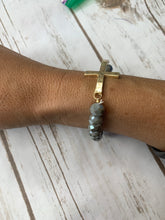 Load image into Gallery viewer, Grey/Gold Cross Bead Bracelet