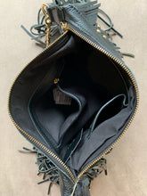 Load image into Gallery viewer, Black Leather Studded Fringe Bag