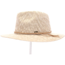Load image into Gallery viewer, Beige CC Knit Boucle Panama Hat with Suede Braided Cord.