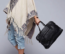 Load image into Gallery viewer, Sale! Black Leathered weaved Handbag with Crossbody Strap Included