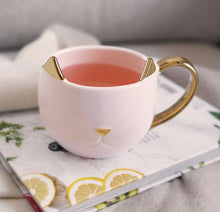 Load image into Gallery viewer, Cat Mug - Ceramic Pink w Gold. 12oz.