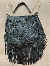 Load image into Gallery viewer, Black Leather Studded Fringe Bag