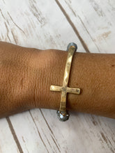 Load image into Gallery viewer, Grey/Gold Cross Bead Bracelet
