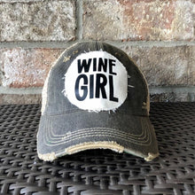 Load image into Gallery viewer, Sale! Black Wine Girl - Distressed Cap Hat
