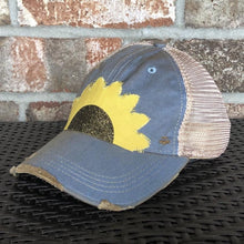 Load image into Gallery viewer, Sale! Blue Sunflower - Distressed Cap Hat