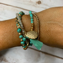Load image into Gallery viewer, Sale! Turquoise/Gold Multi Strand Bracelet Stack
