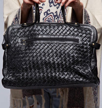 Load image into Gallery viewer, Sale! Black Leathered weaved Handbag with Crossbody Strap Included