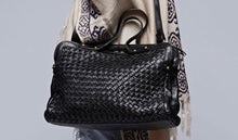 Load image into Gallery viewer, Sale! Black Leathered weaved Handbag with Crossbody Strap Included